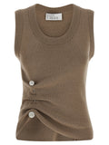 Giuseppe Di Morabito Crystal-Brooch Asymmetrical Knit Tank Top — Taupe