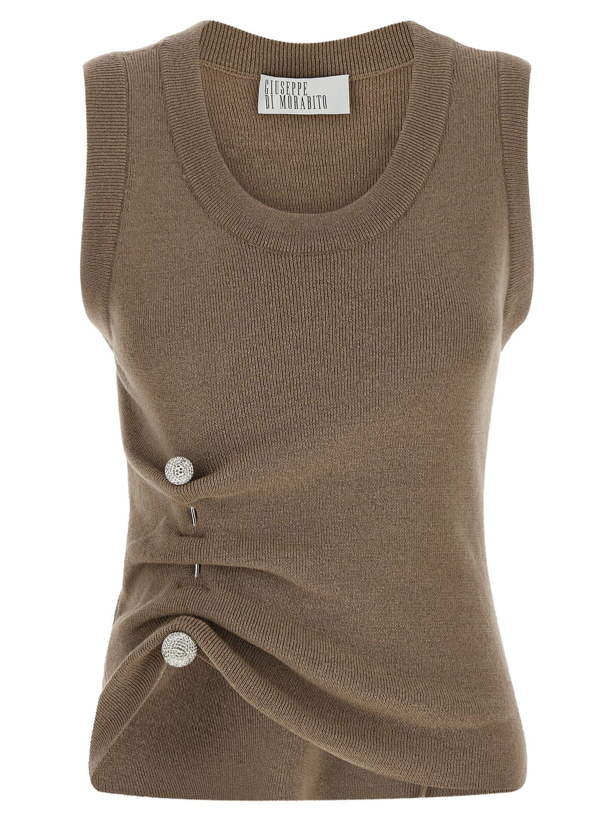 Giuseppe Di Morabito Crystal-Brooch Asymmetrical Knit Tank Top — Taupe