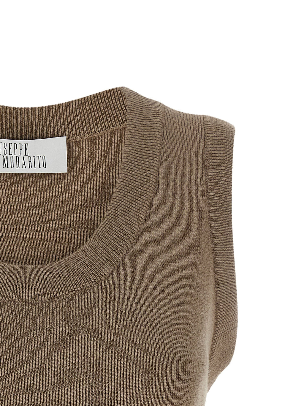 Giuseppe Di Morabito Crystal-Brooch Asymmetrical Knit Tank Top — Taupe