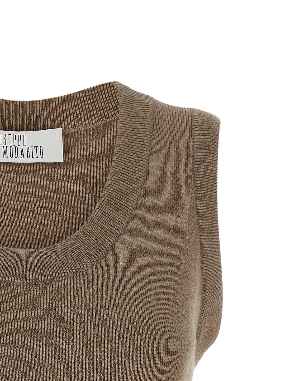 Giuseppe Di Morabito Crystal-Brooch Asymmetrical Knit Tank Top — Taupe