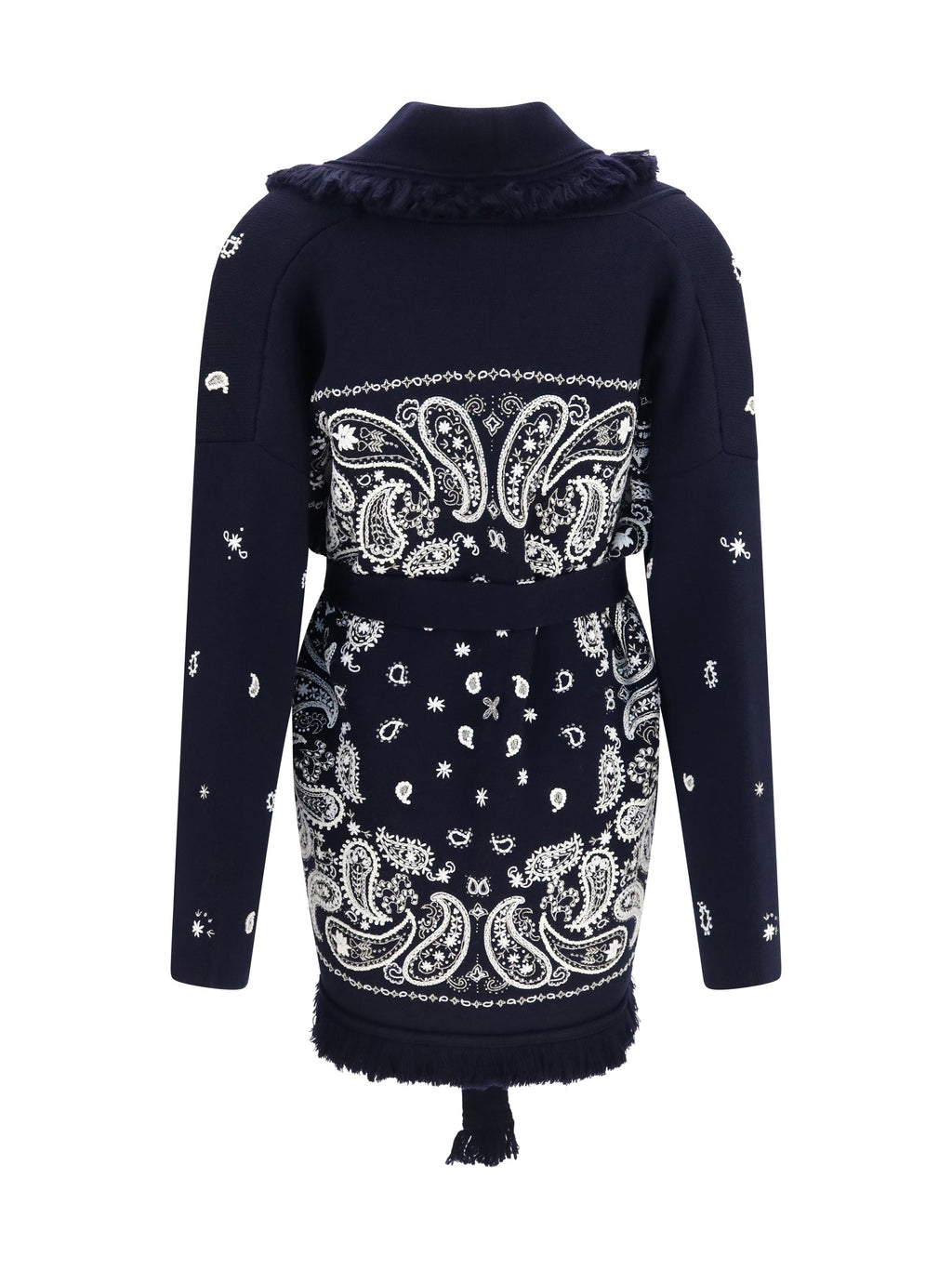 Alanui Hand-Embroidered Virgin Wool Cardigan — Navy