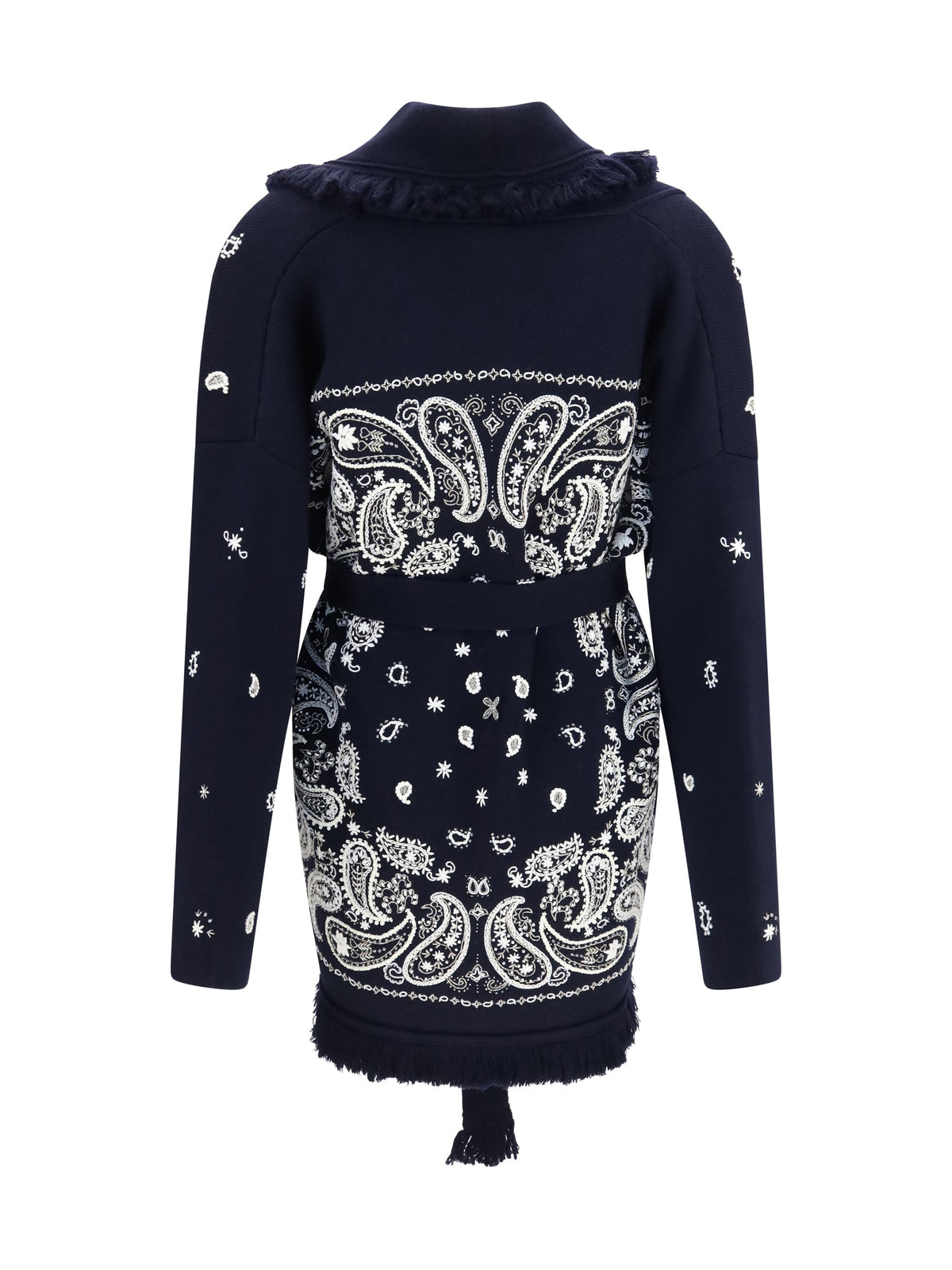 Alanui Hand-Embroidered Virgin Wool Cardigan — Navy