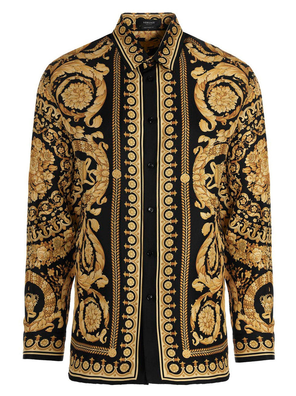 Versace Barocco-Print Silk Shirt — Black