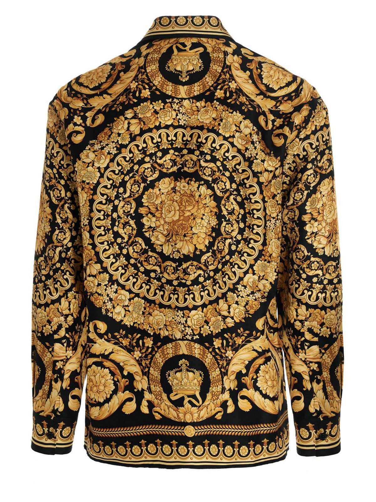 Versace Barocco-Print Silk Shirt — Black