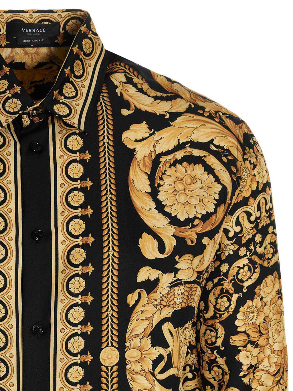 Versace Barocco-Print Silk Shirt — Black