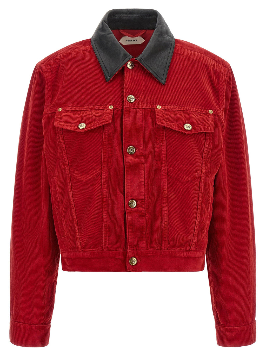 Versace Corduroy with Leather Collar Jacket — Red