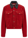 Versace Corduroy with Leather Collar Jacket — Red