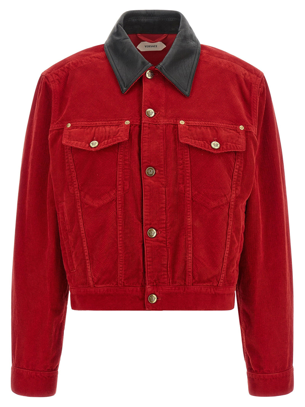 Versace Corduroy with Leather Collar Jacket — Red