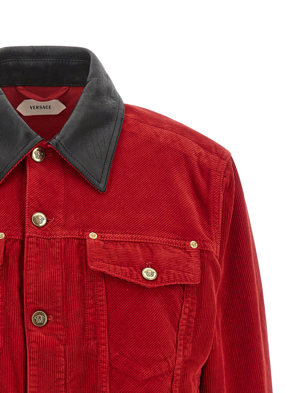 Versace Corduroy with Leather Collar Jacket — Red