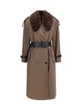 Burberry Buffalo Leather Collar Trench Coat — Brown