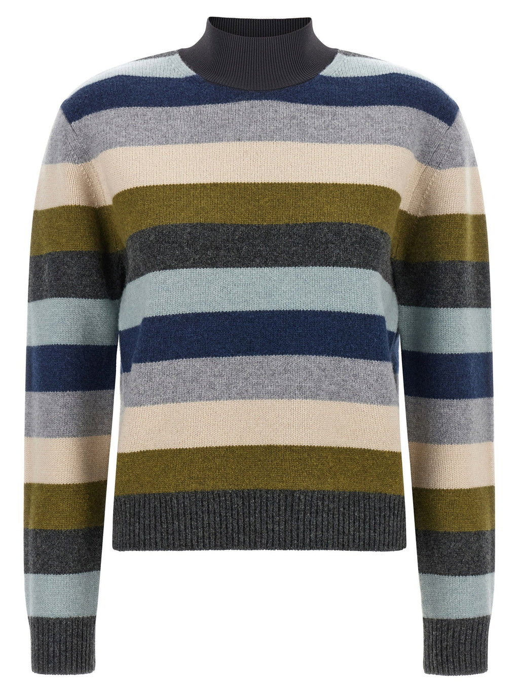 Tory Burch Striped Wool Sweater — Navy