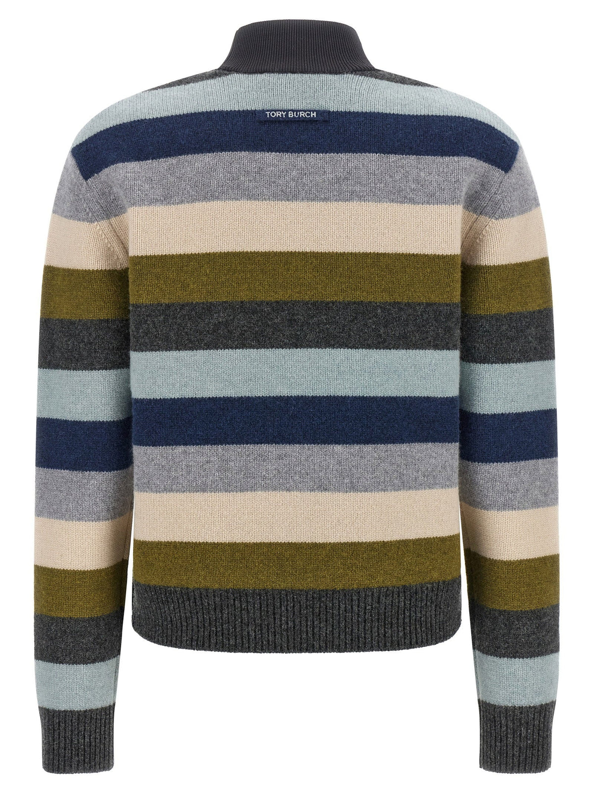 Tory Burch Striped Wool Sweater — Navy