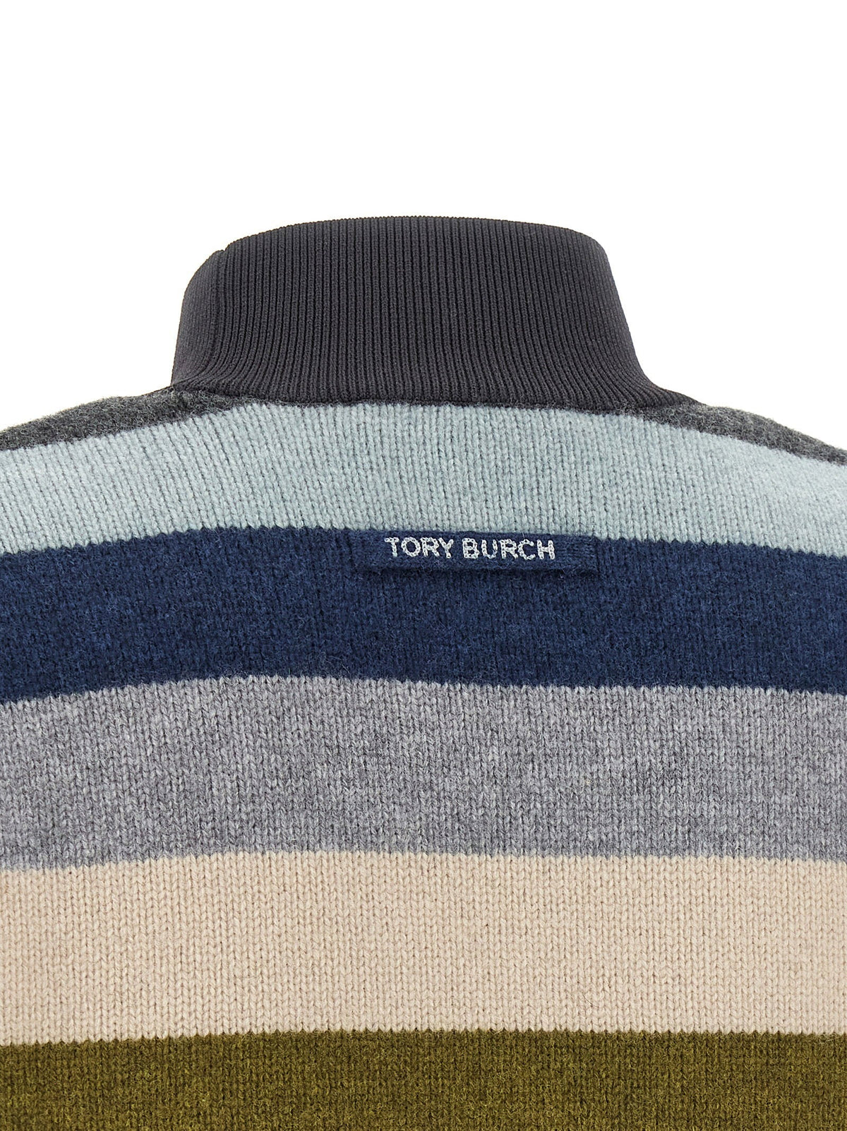 Tory Burch Striped Wool Sweater — Navy