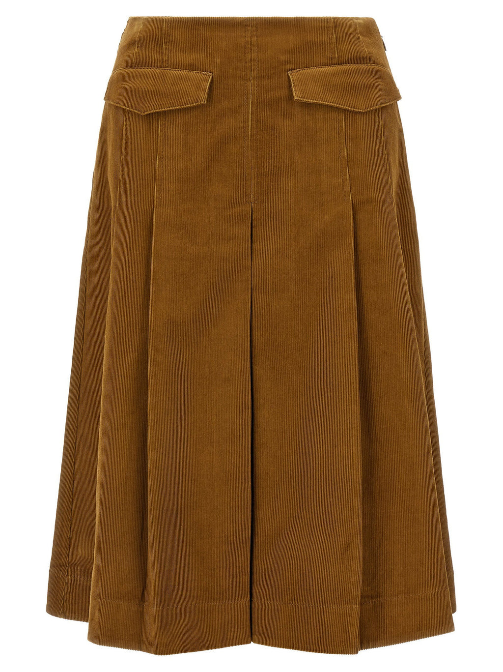 Tory Burch Pleated Corduroy Skirt — Camel