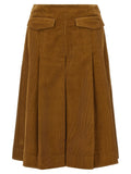 Tory Burch Pleated Corduroy Skirt — Camel