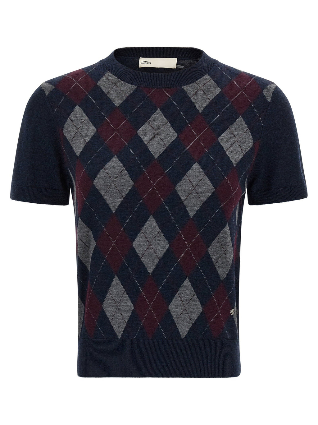 Tory Burch Argyle Knit Sweater — Navy