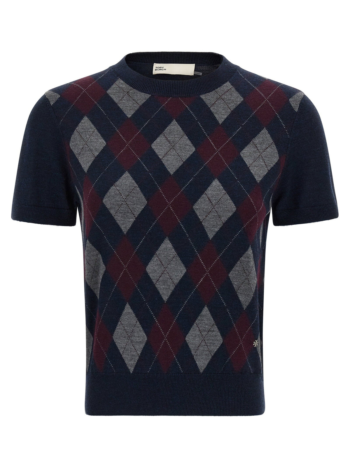 Tory Burch Argyle Knit Sweater — Navy