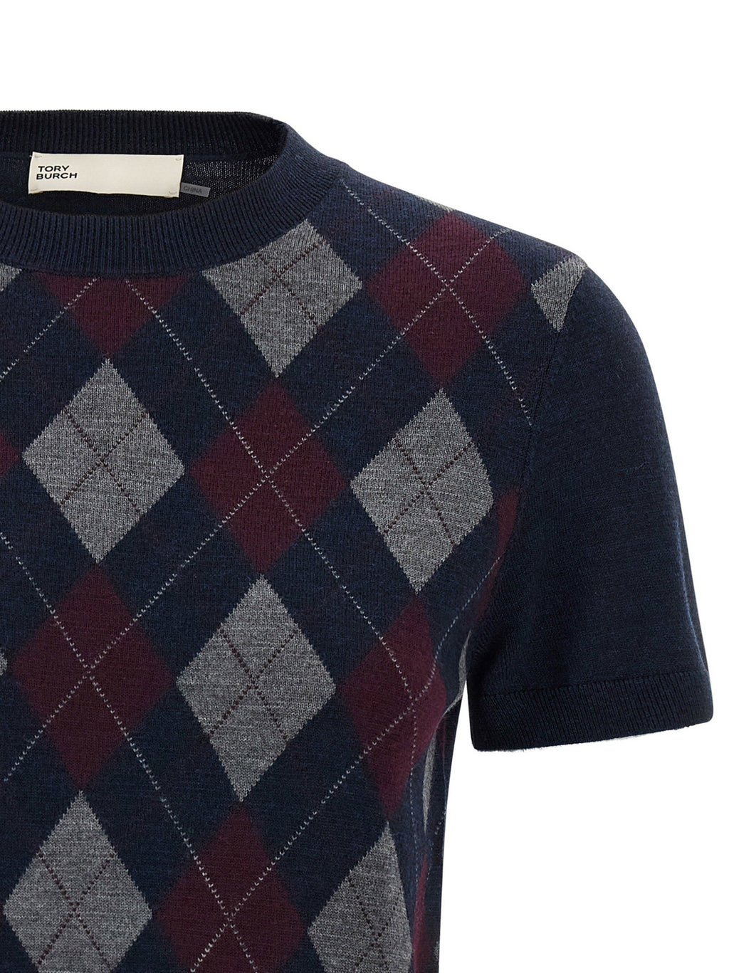 Tory Burch Argyle Knit Sweater — Navy