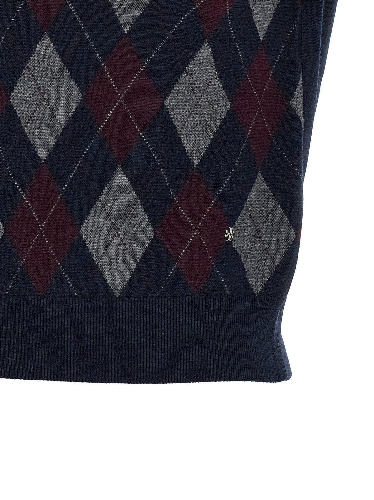 Tory Burch Argyle Knit Sweater — Navy
