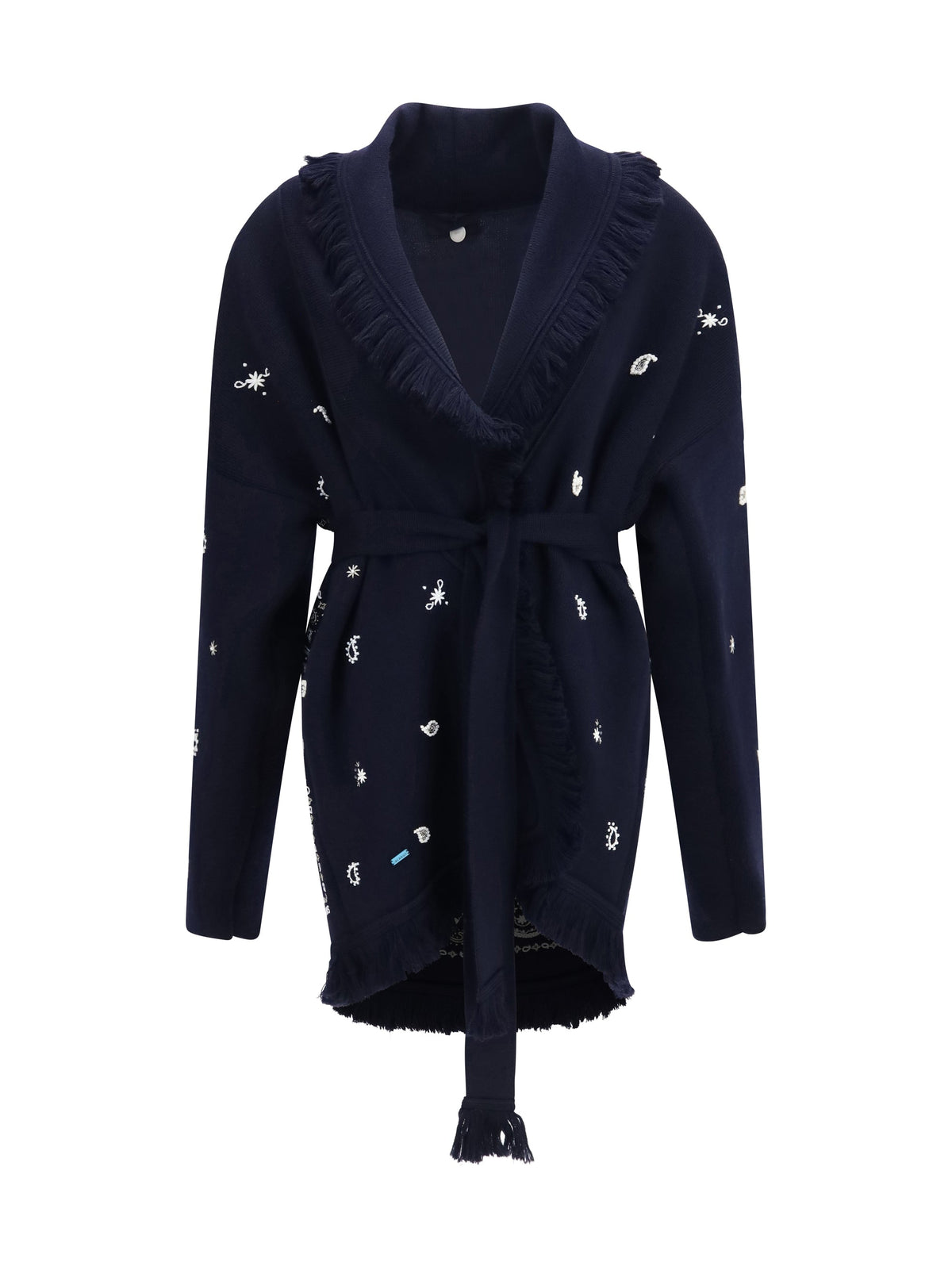Alanui Hand-Embroidered Virgin Wool Cardigan — Navy