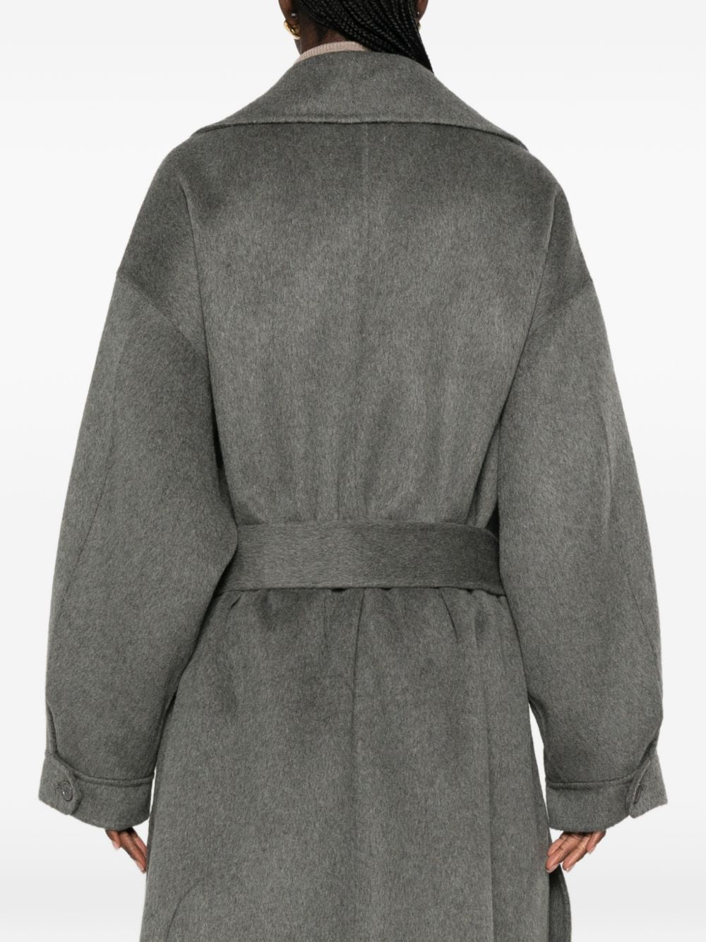 032C Wool Blend Notched-Lapel Coat — Grey