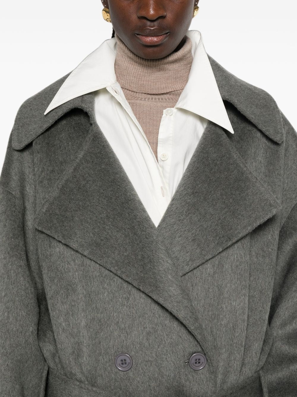 032C Wool Blend Notched-Lapel Coat — Grey