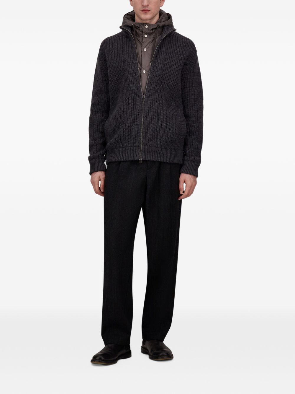HERNO Detachable Hooded Knit Hooded Knit Jacket — Charcoal