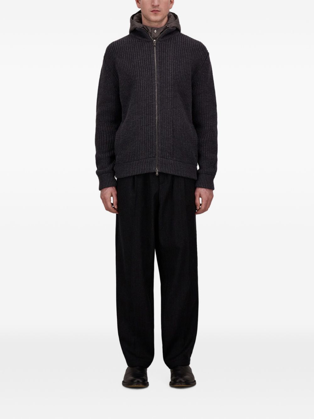 HERNO Detachable Hooded Knit Hooded Knit Jacket — Charcoal