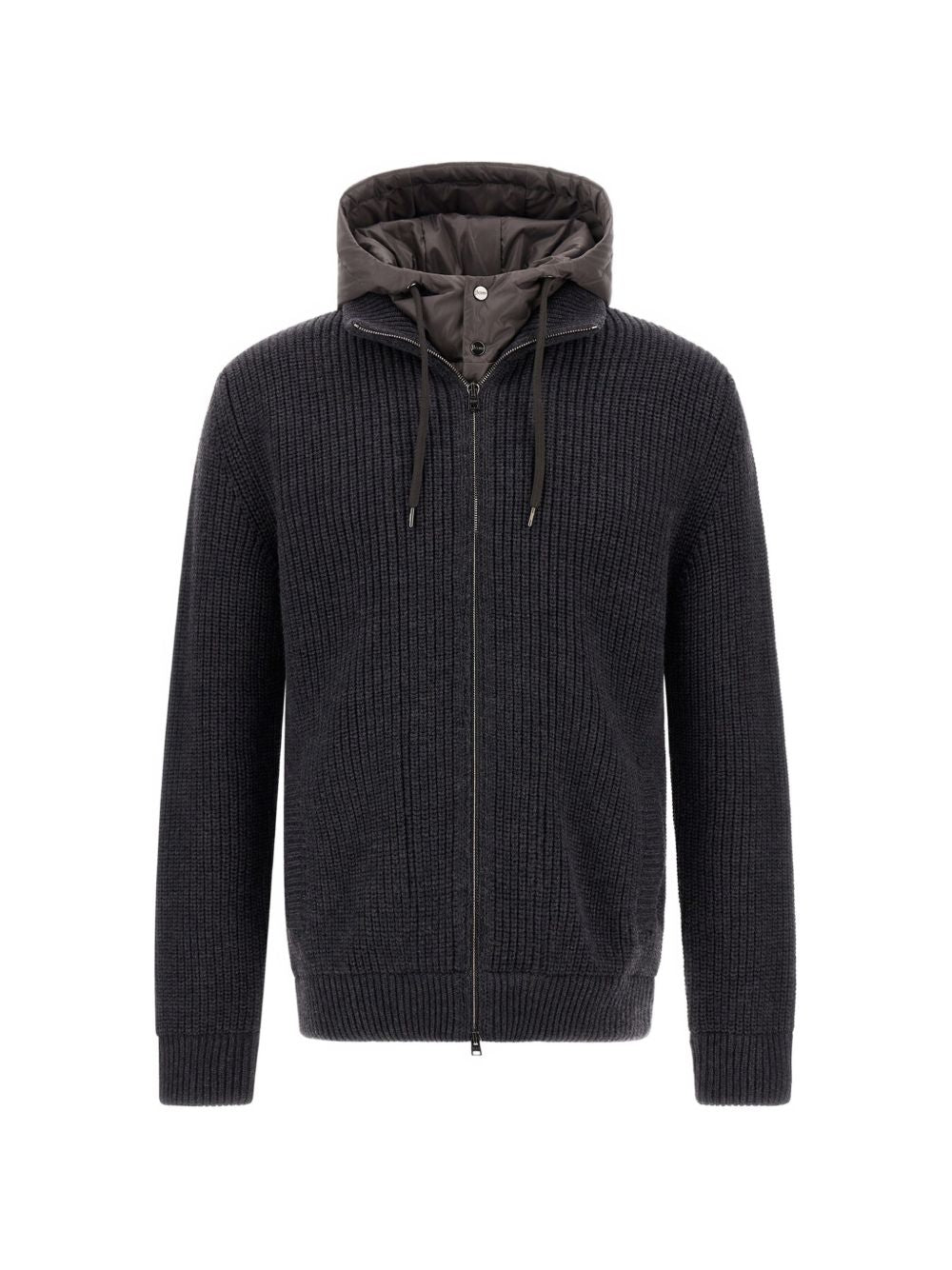 HERNO Detachable Hooded Knit Hooded Knit Jacket — Charcoal