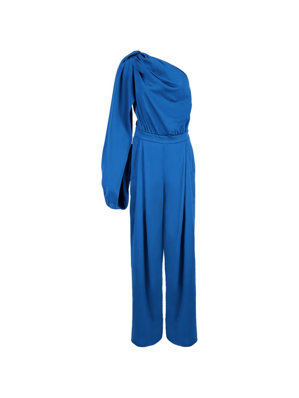 Stella McCartney One-Shoulder Draped Satin Jumpsuit — Blue