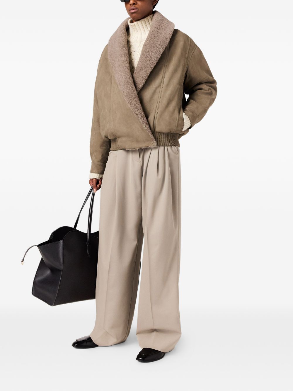 Stella McCartney Faux-Shearling Collar Jacket — Beige