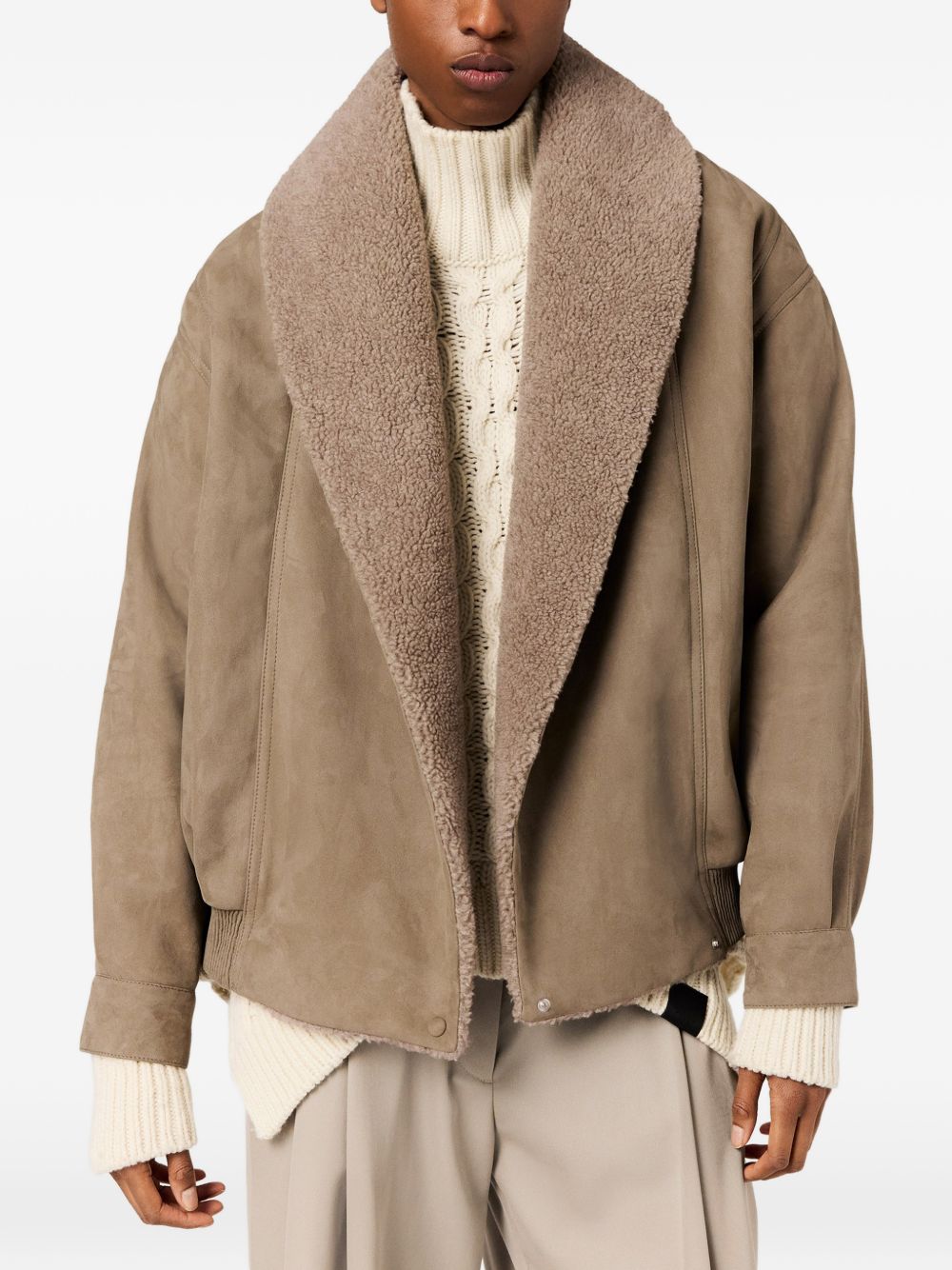 Stella McCartney Faux-Shearling Collar Jacket — Beige