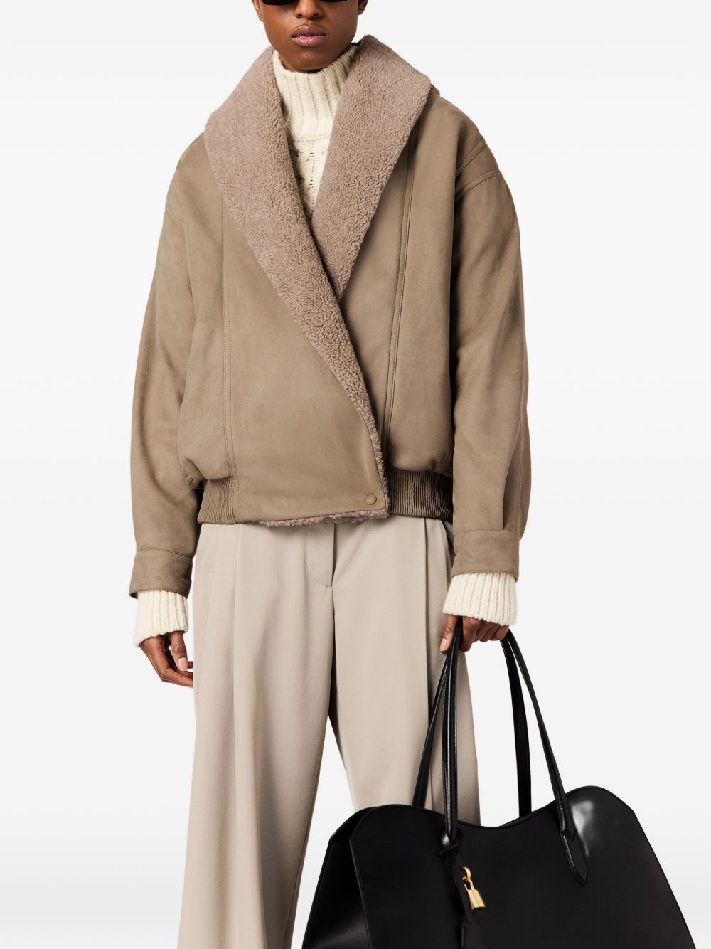 Stella McCartney Faux-Shearling Collar Jacket — Beige