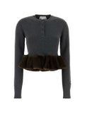 Stella McCartney Faux-Fur Trim Peplum Sweater — Grey