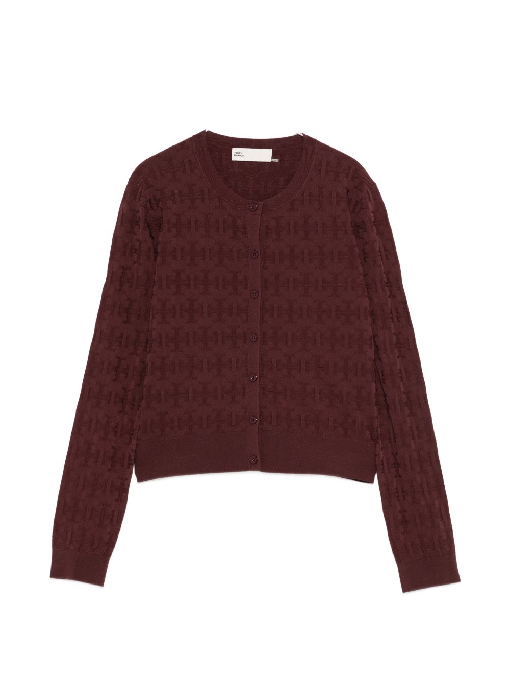 Tory Burch Jacquard Knit Cardigan — Burgundy