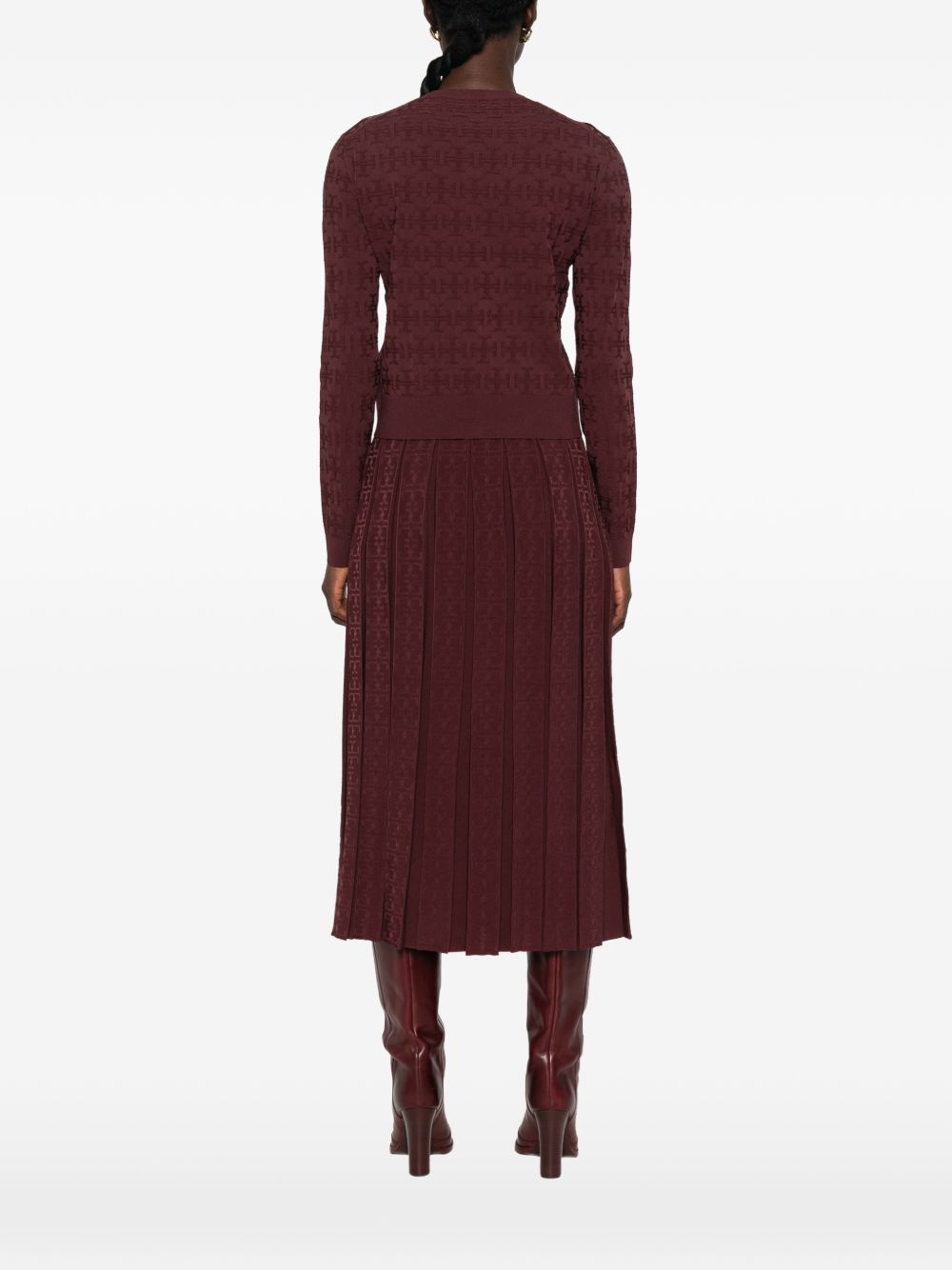 Tory Burch Jacquard Knit Cardigan — Burgundy
