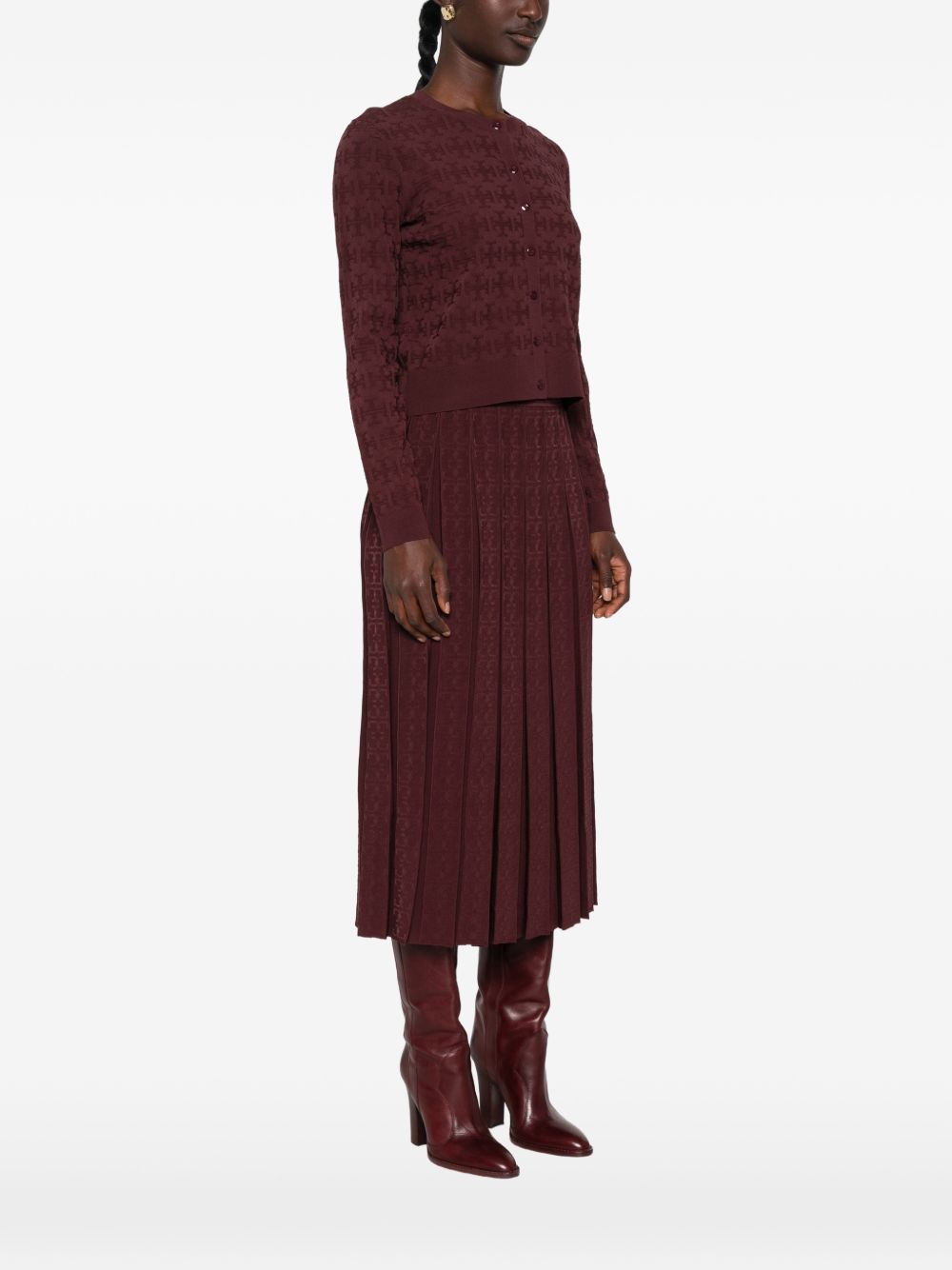 Tory Burch Jacquard Knit Cardigan — Burgundy