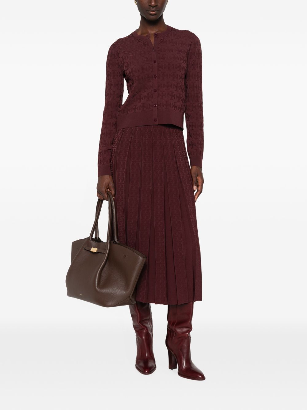 Tory Burch Jacquard Knit Cardigan — Burgundy