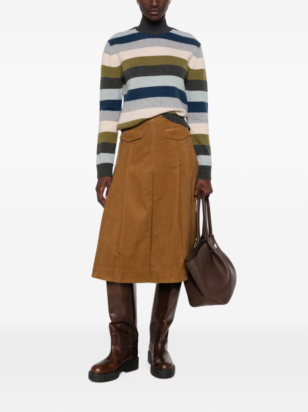 Tory Burch Corduroy Pleated Skirt — Brown
