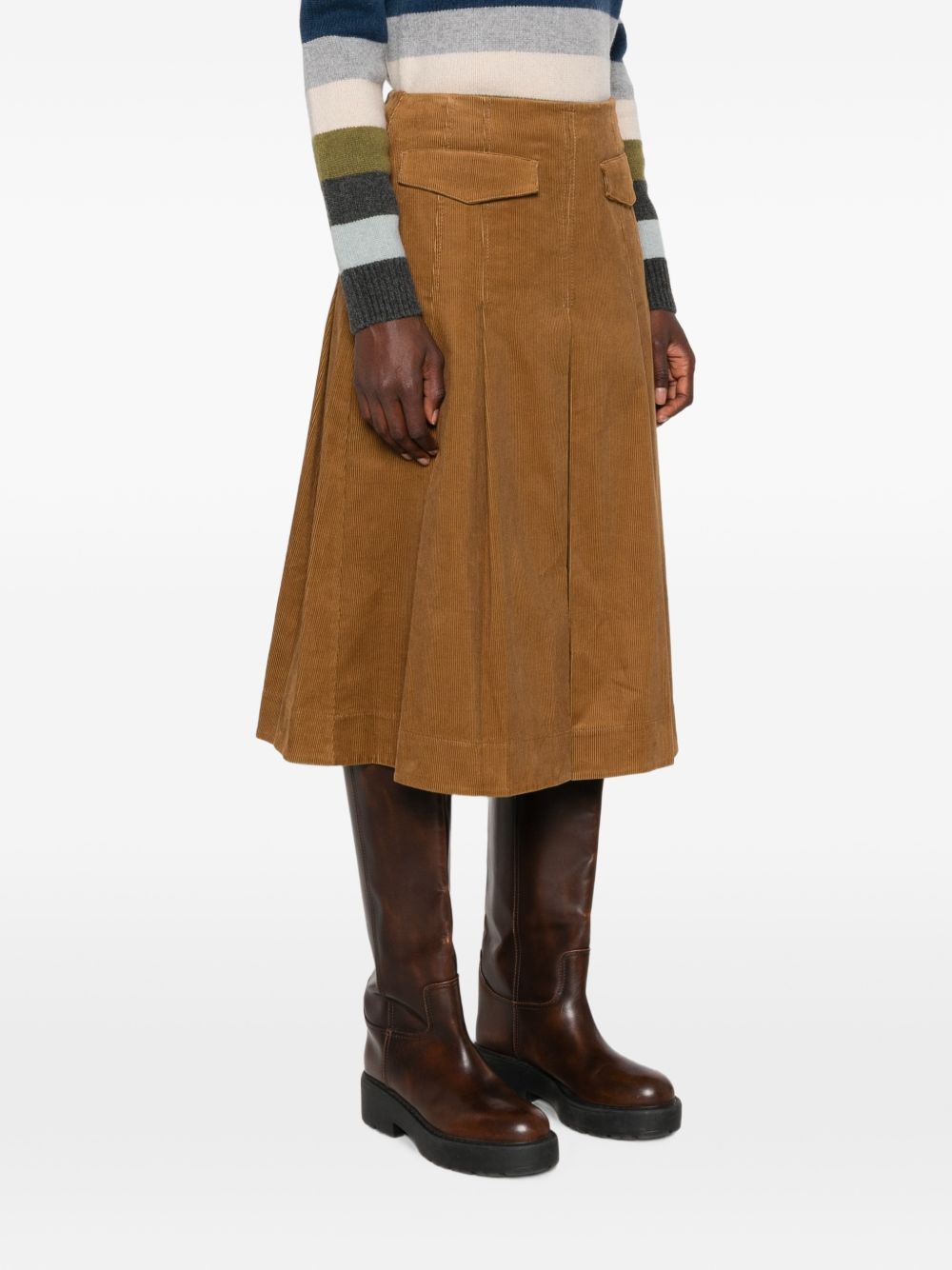 Tory Burch Corduroy Pleated Skirt — Brown