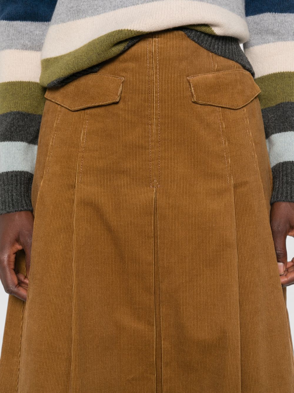 Tory Burch Corduroy Pleated Skirt — Brown