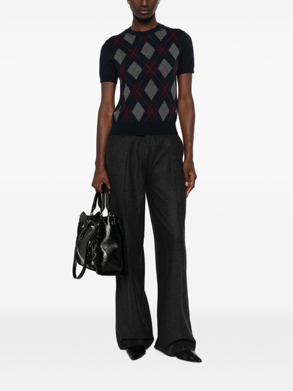 Tory Burch Argyle Knit Sweater — Navy