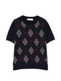 Tory Burch Argyle Knit Sweater — Navy