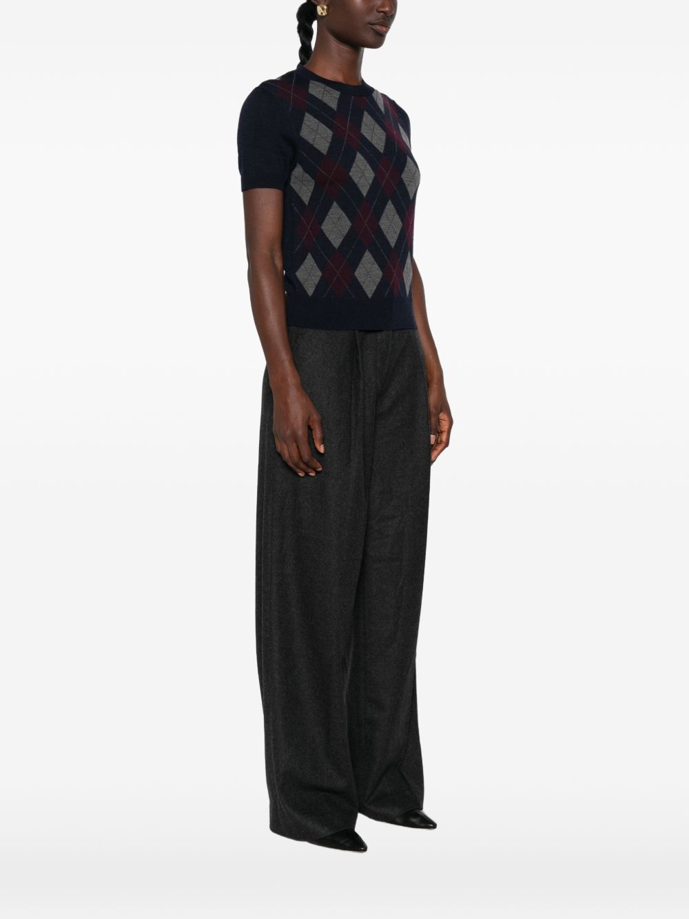 Tory Burch Argyle Knit Sweater — Navy