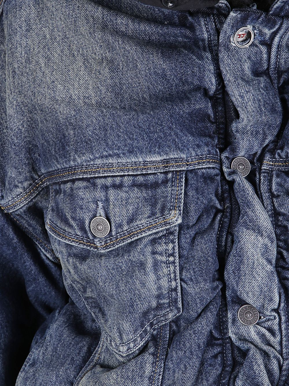 Diesel Faux-Fur Trim Denim Jacket — Navy