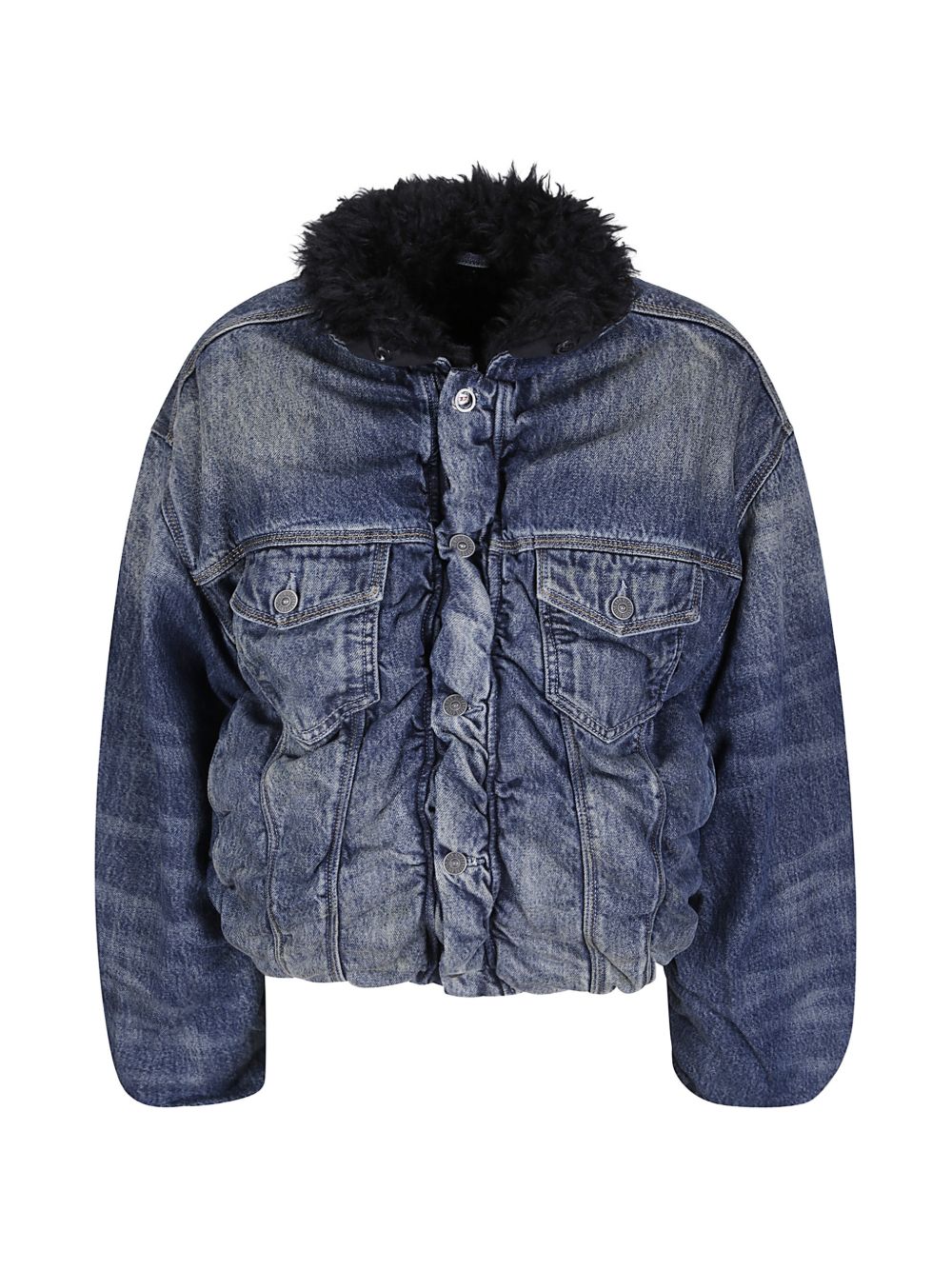 Diesel Faux-Fur Trim Denim Jacket — Navy