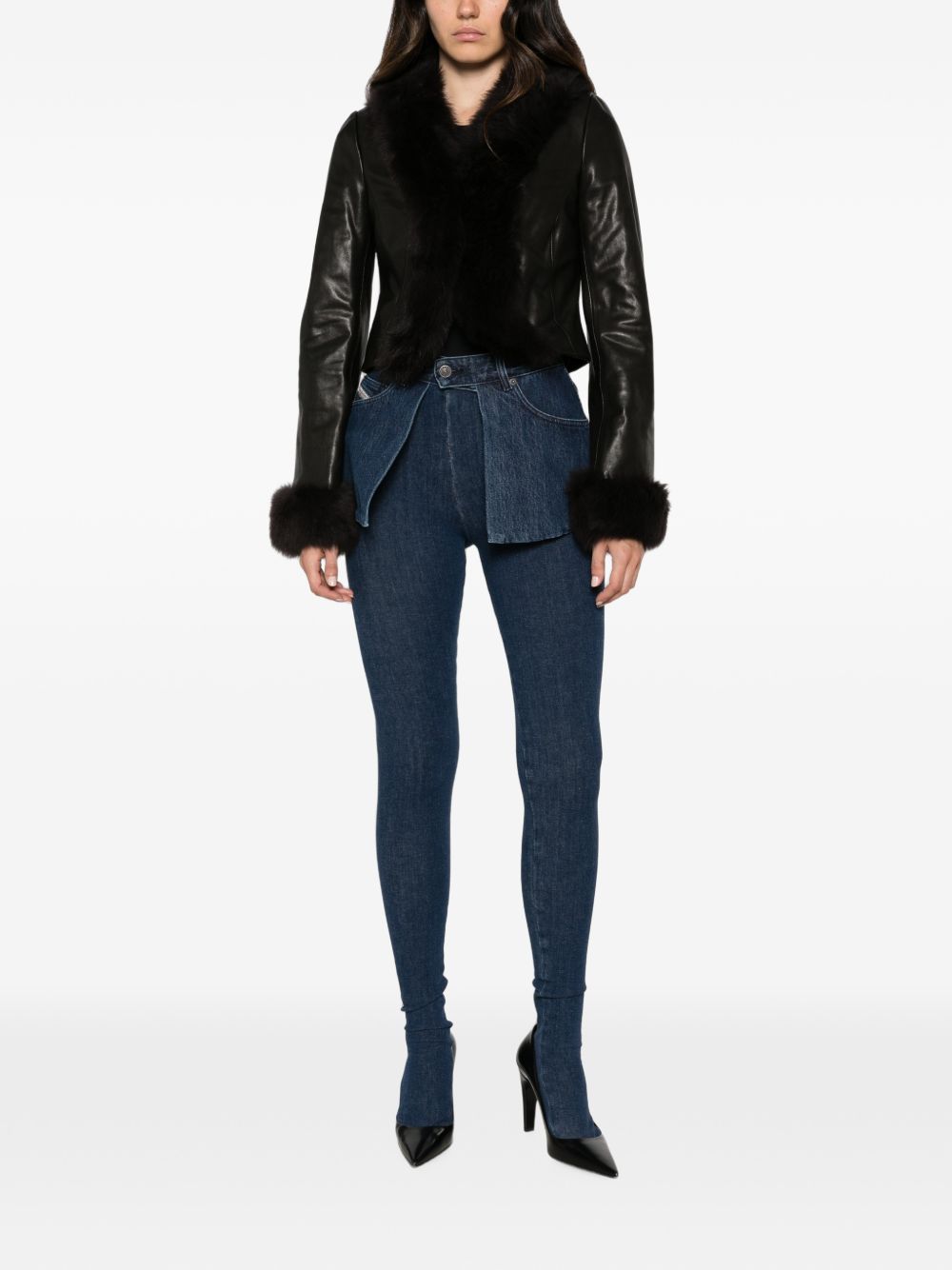 Diesel Skinny Denim with Peplum Detail Jeans — Navy