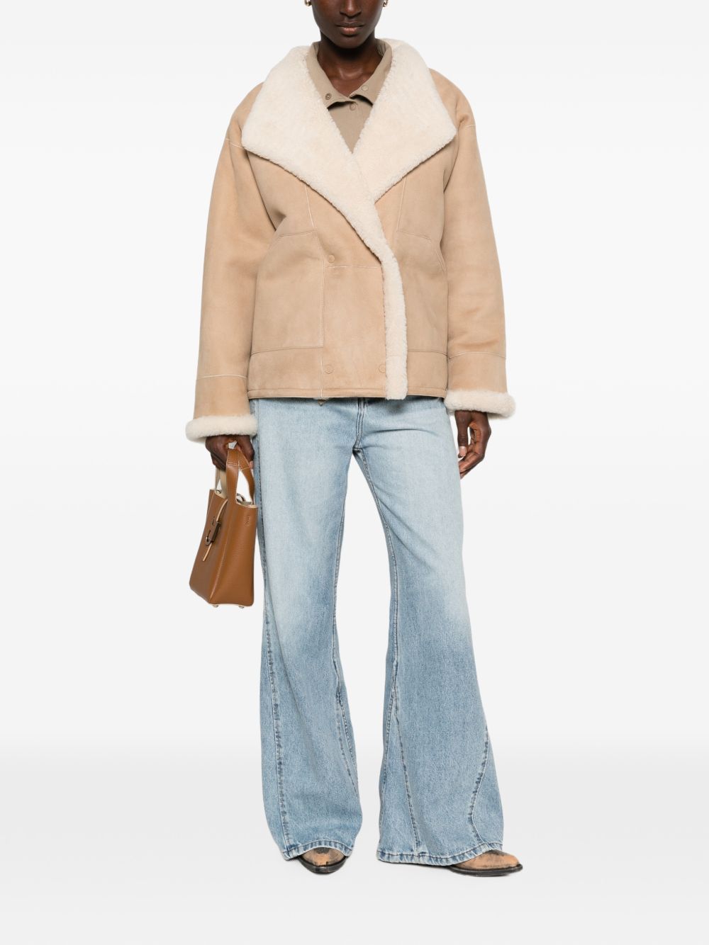 Closed Shearling-Lined Jacket — Beige