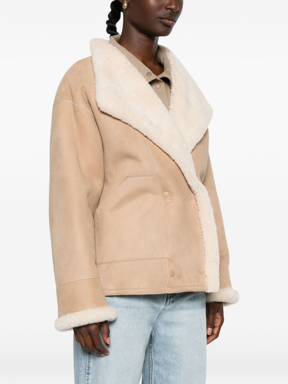 Closed Shearling-Lined Jacket — Beige