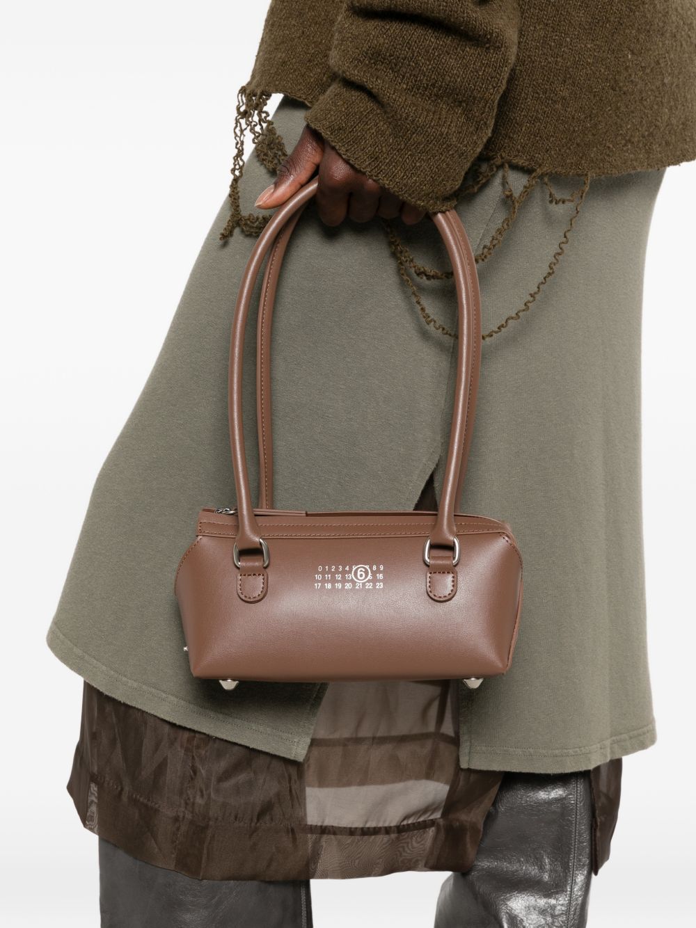 MM6 Maison Margiela Logo-Print Leather Shoulder Bag — Brown